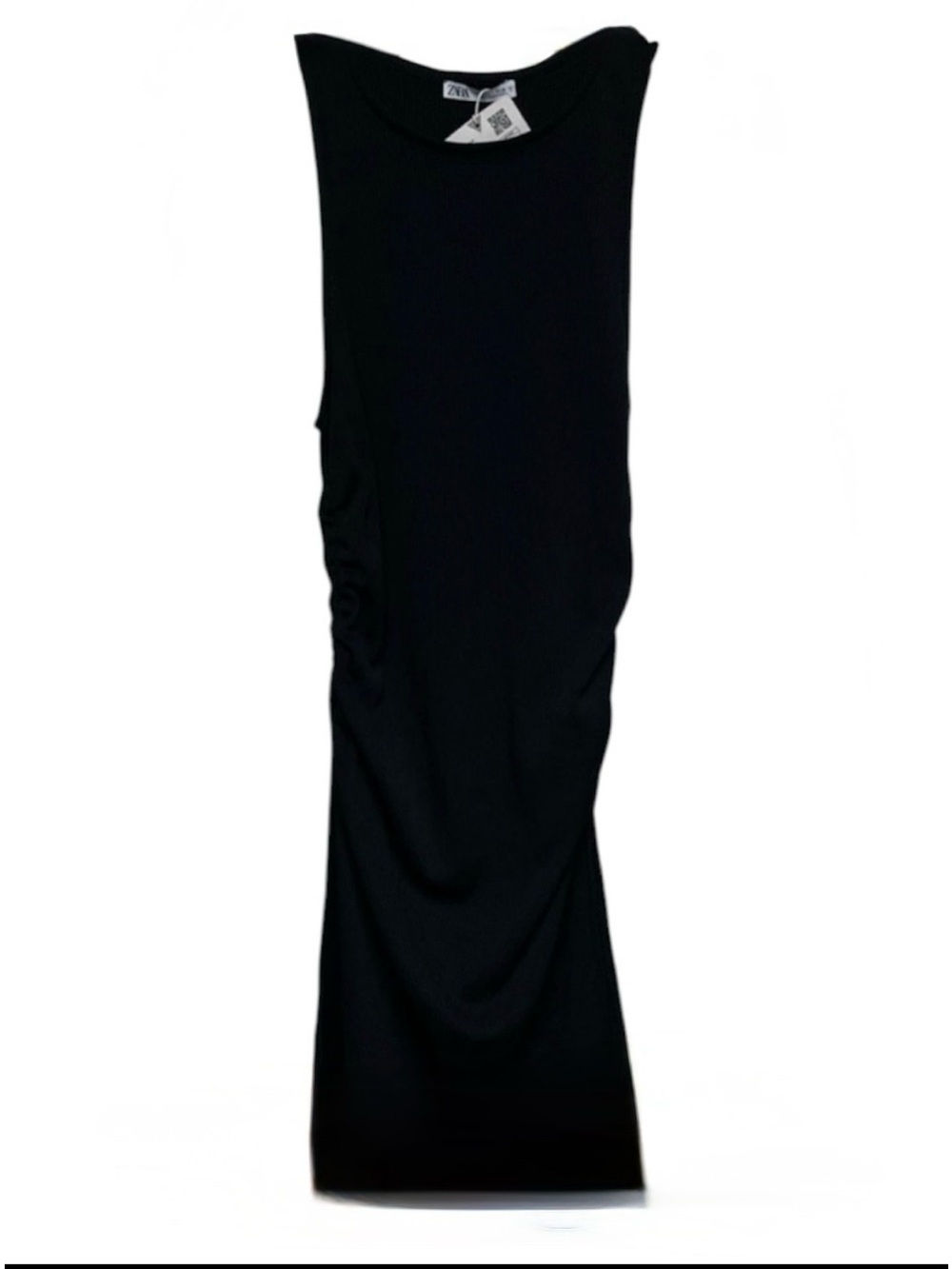 Zara Black Sleeveless Ruched Bodycon Mini Dress Stretch Knit Small